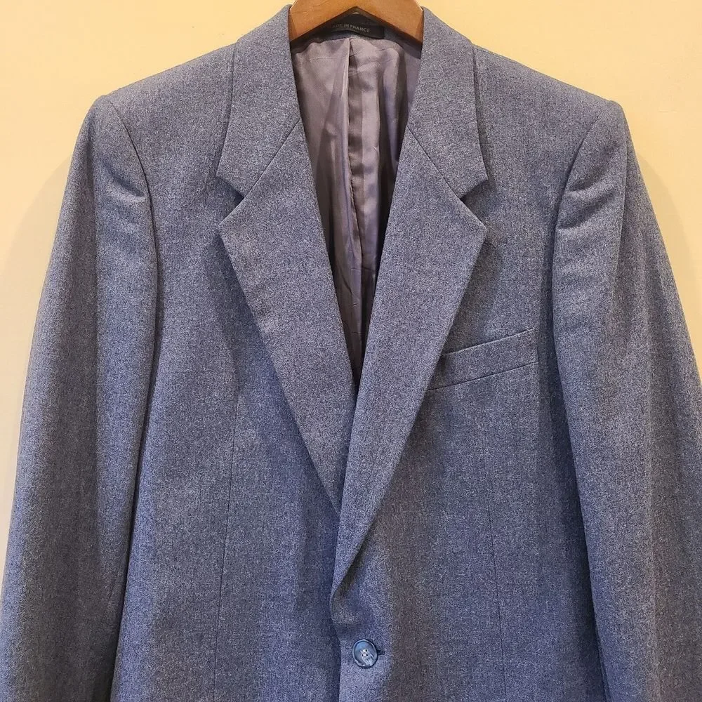 Yves Saint Laurent Mens 100% Wool Sport Coat Blue Double Vented Blazer Jacket